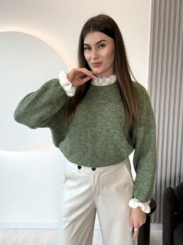 SWETER Z FALBANKAMI LAILA ZIELEŃ
